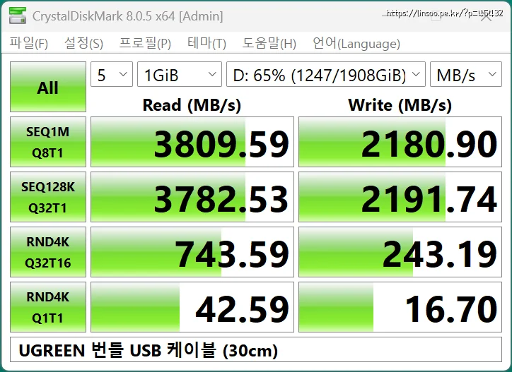 UGREEN 번들 케이블 테스트 결과